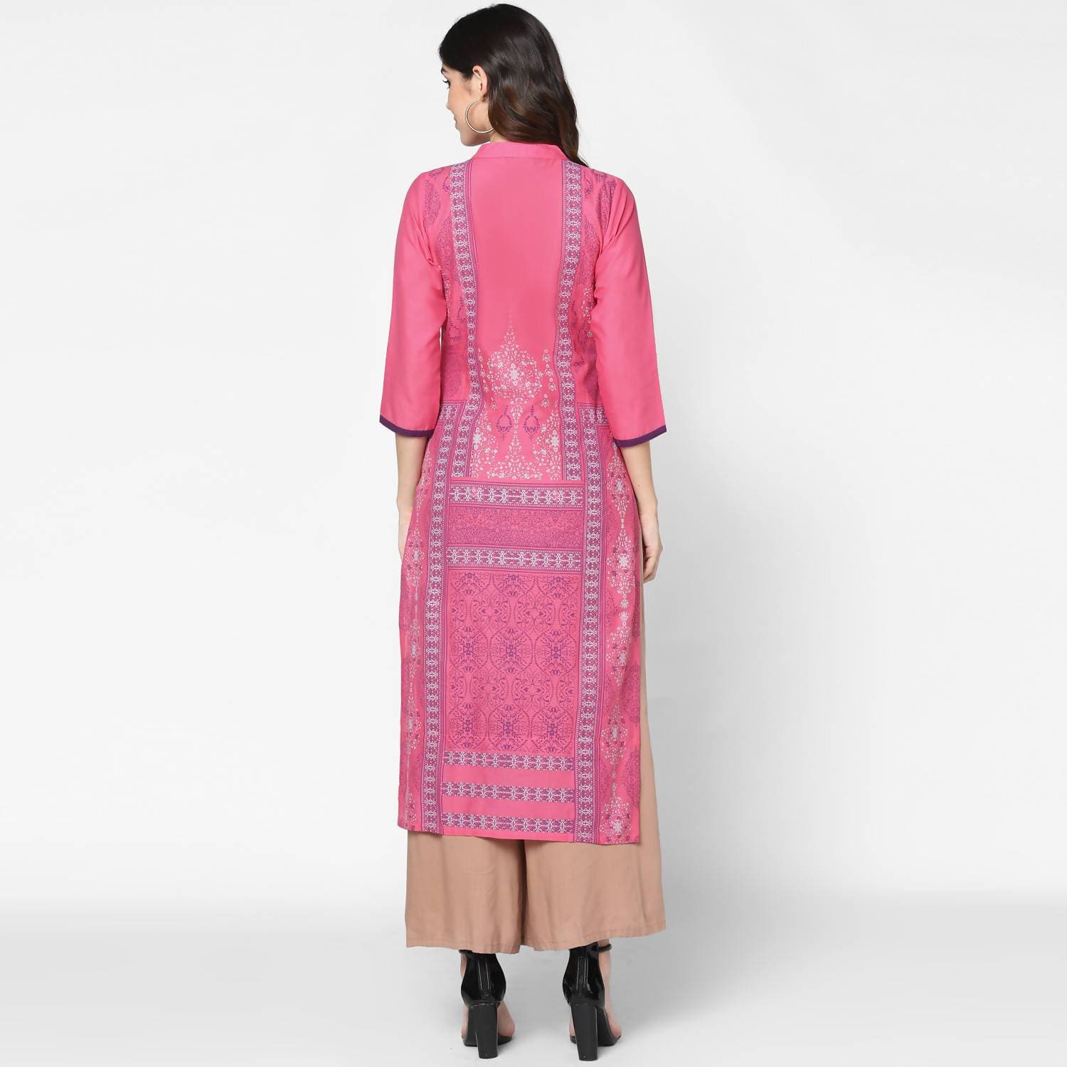 Cheera Hand Block Print Baby Pink & Skin Color Straight Kurta With Palazzo (MAAI-074K)