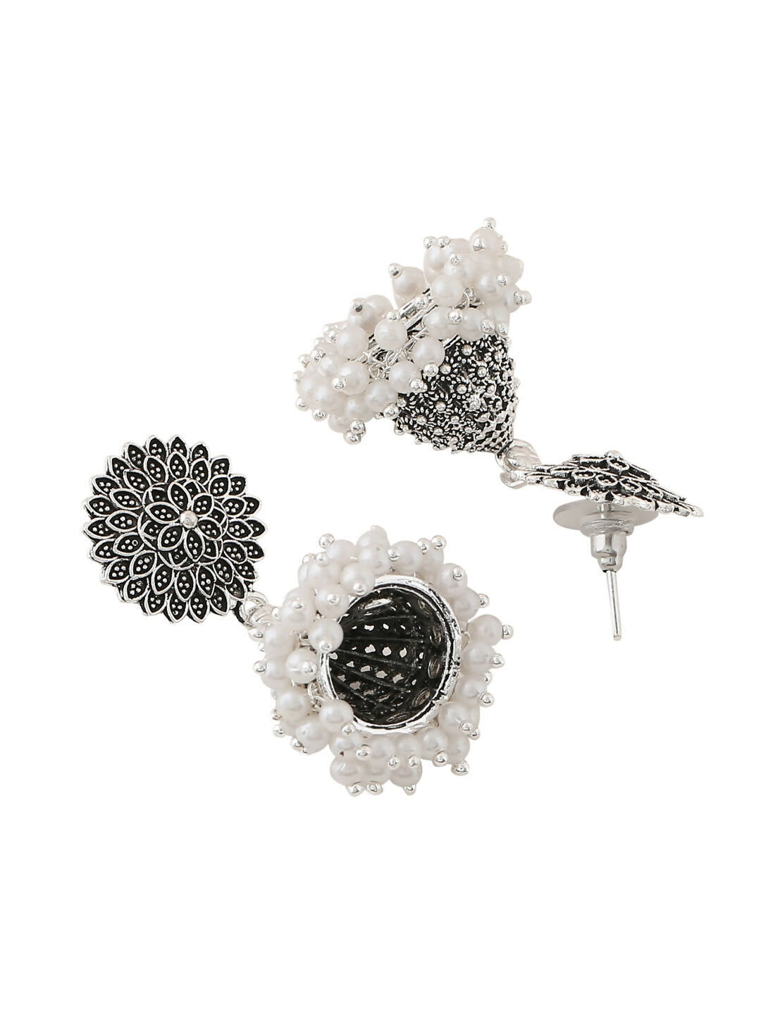 NVR Women Silver Toned Dome Shaped Jhumkas Earrings - Distacart