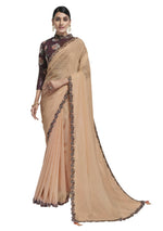 Thumbnail for Peach Georgette Stone Work With Embroidery In Border Saree With Blouse Piece - Norita Avyaan - Distacart