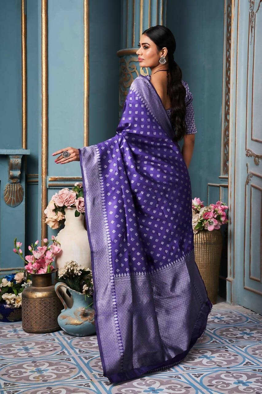 DEIANA'S Beautiful Golden Jari with New Design Soft Lichi Silk Saree - Purple - Distacart