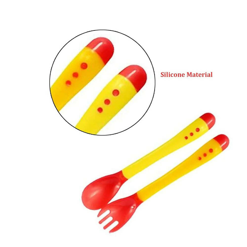 Safe-O-Kid Heat Sensitive 2 Spoons 2 Forks Set, Silicone Tip, Red And Yellow - Distacart