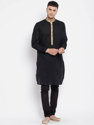 Even Apparels Black Pure Cotton Men's Kurta With Contrast Collar And Placket - Distacart