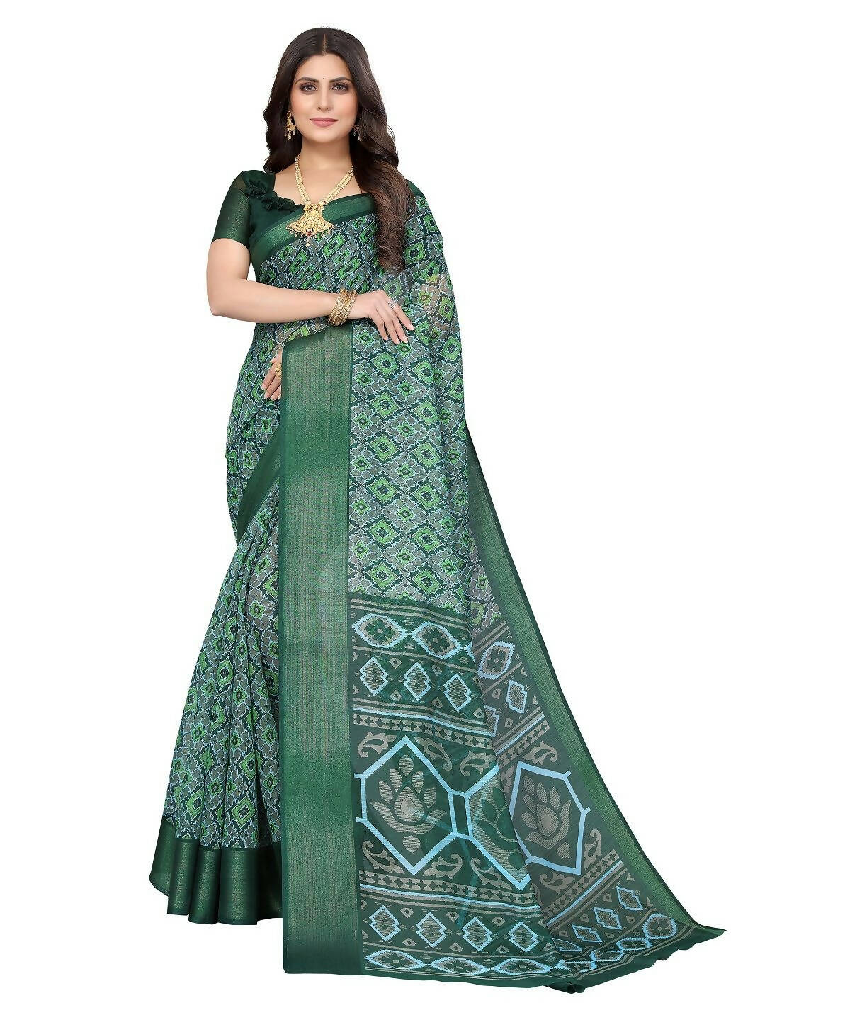 Vamika Cotton Green Jari Border Bollywood Style Saree (VASU GREEN) - Distacart