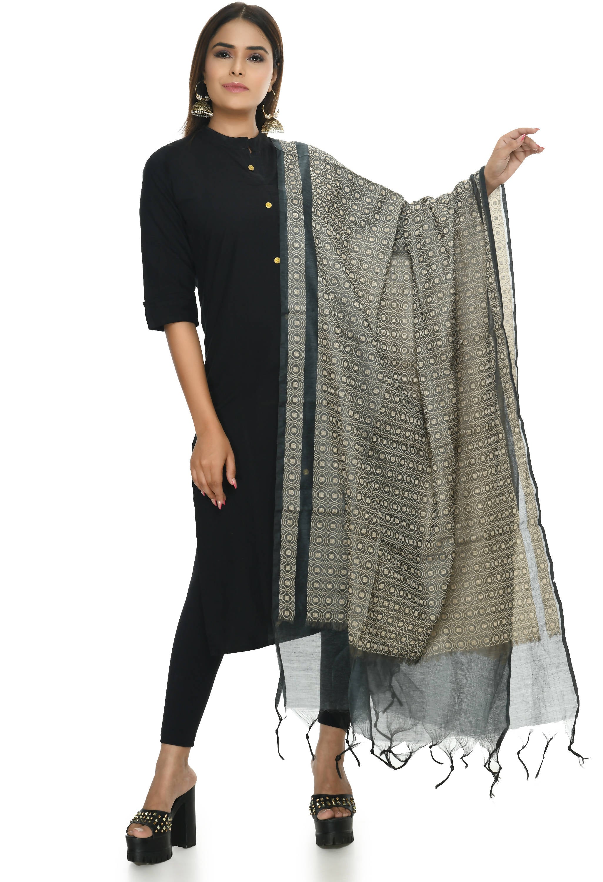 Mominos Fashion Moeza Handloom Cotton Grey Dupatta - Distacart
