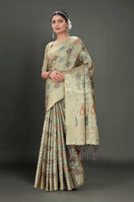 Thumbnail for Grey Soft Organza Woven Design Saree With Unstitched Blouse Piece - Zaara - Distacart