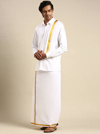 Thumbnail for Ramraj Cotton Mens Wedding White Regular Dhoti, Shirt & Towel Set Subhakalyan 1