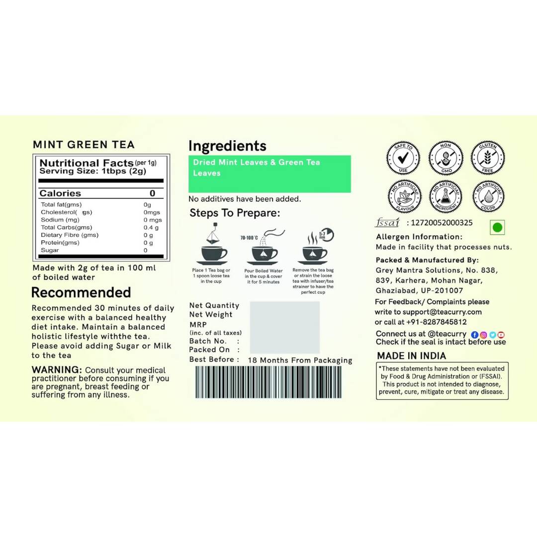 Teacurry Mint Green Tea Bags - Distacart