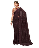 Thumbnail for Brown Georgette Swaroski Work Saree With Unstitched Blouse Piece - Juhi - Distacart