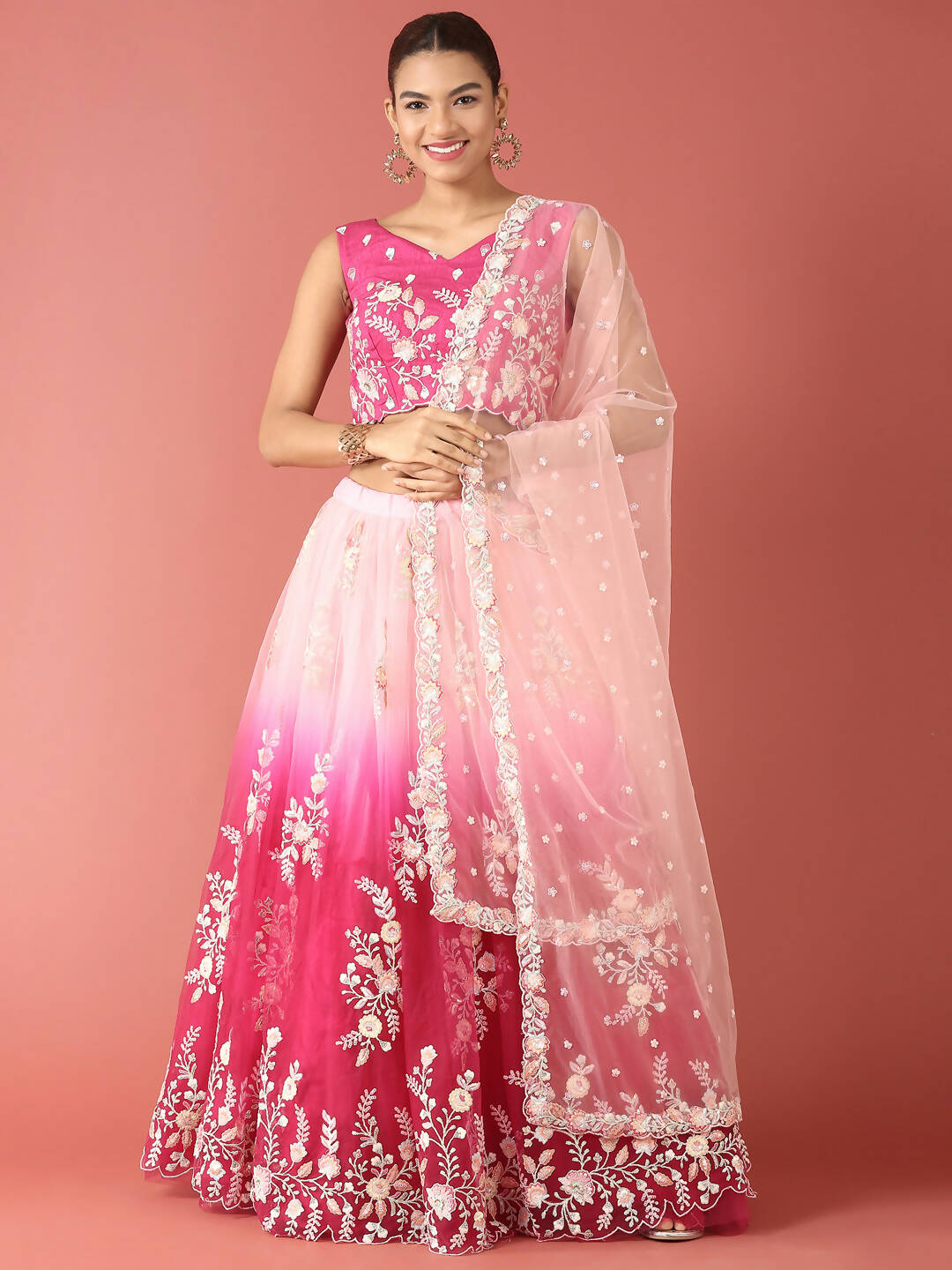 House of Panchhi Rose Tone Shadding Net Sequinse Work Lehenga & Blouse, Dupatta - Distacart