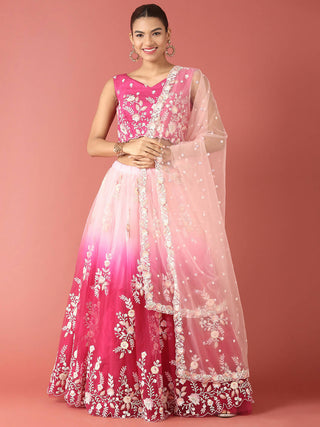 House of Panchhi Rose Tone Shadding Net Sequinse Work Lehenga & Blouse, Dupatta - Distacart