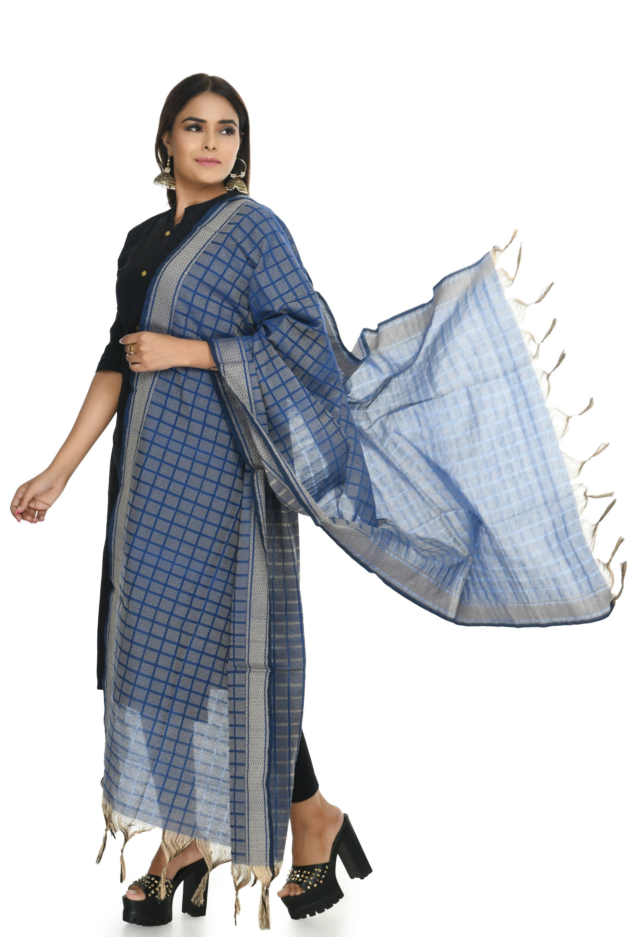 Mominos Fashion Moeza Handloom Cotton Blue Dupatta For Women - Distacart