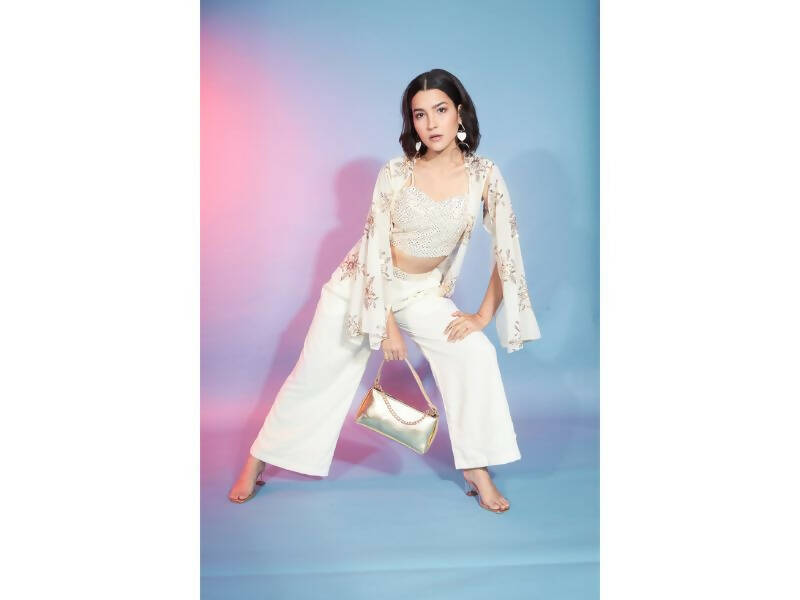 Off White Georgette Sequence With Thread Designer Co-Ord Set - Flory - Distacart