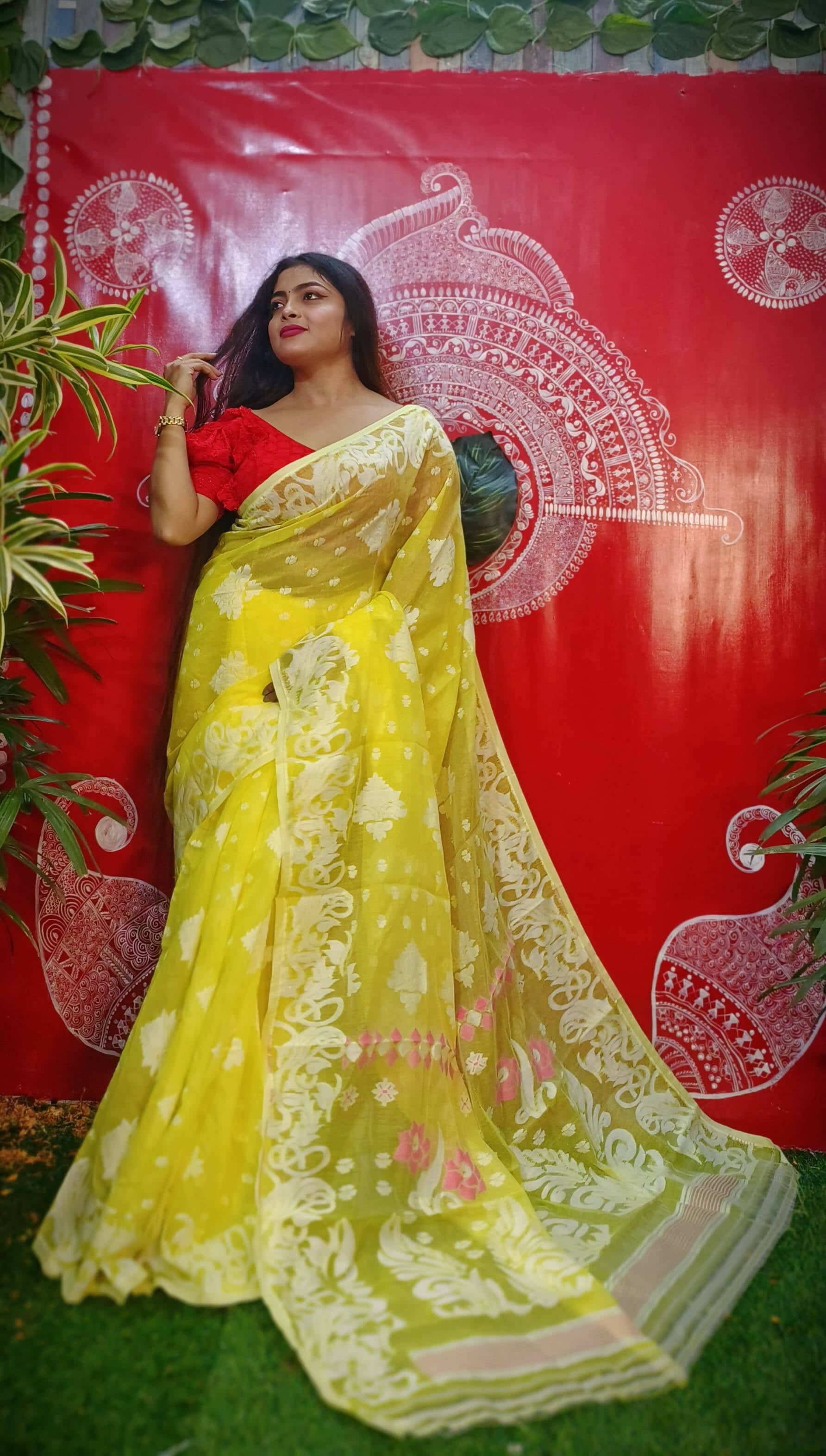 Exclusive Collection Handloom Dhakai Jamdani Saree - Yellow - Distacart