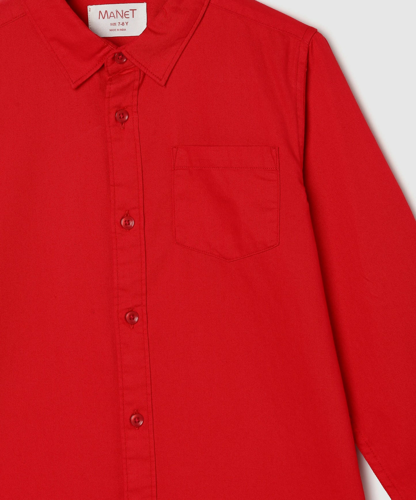 Manet Boys Full Sleeves Solid Shirt - Red - Distacart