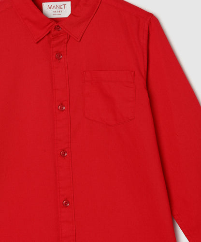 Manet Boys Full Sleeves Solid Shirt - Red - Distacart