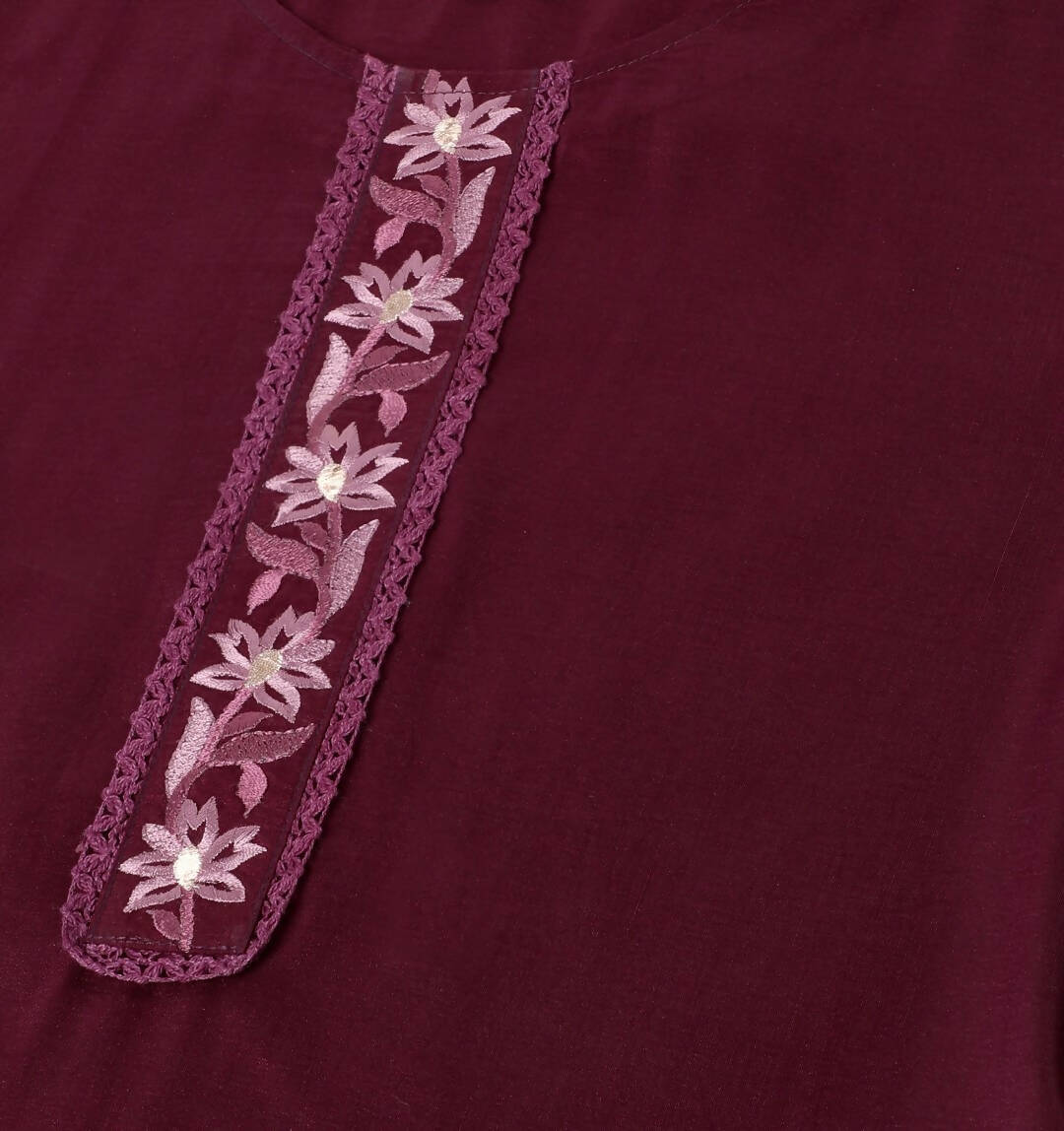 Purple Chinon Silk Embroidered Straight Kurta with Trouser & Dupatta - Salimar - Distacart