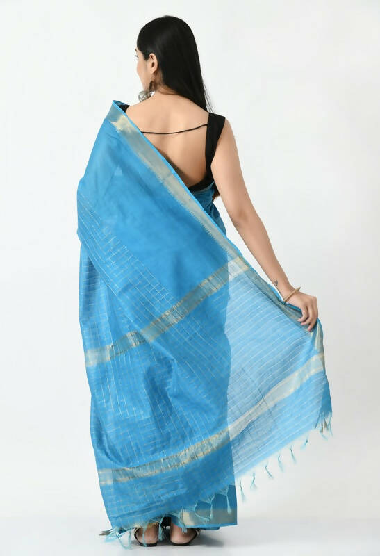 Mominos Fashion Moeza Sky Blue Bhagalpuri Handloom Silk Raj Shree Saree with unstitched Blouse piece - Distacart