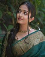 Thumbnail for DEIANA'S Beautiful Golden Jari with New Design Soft Lichi Silk Saree - B Green - Distacart