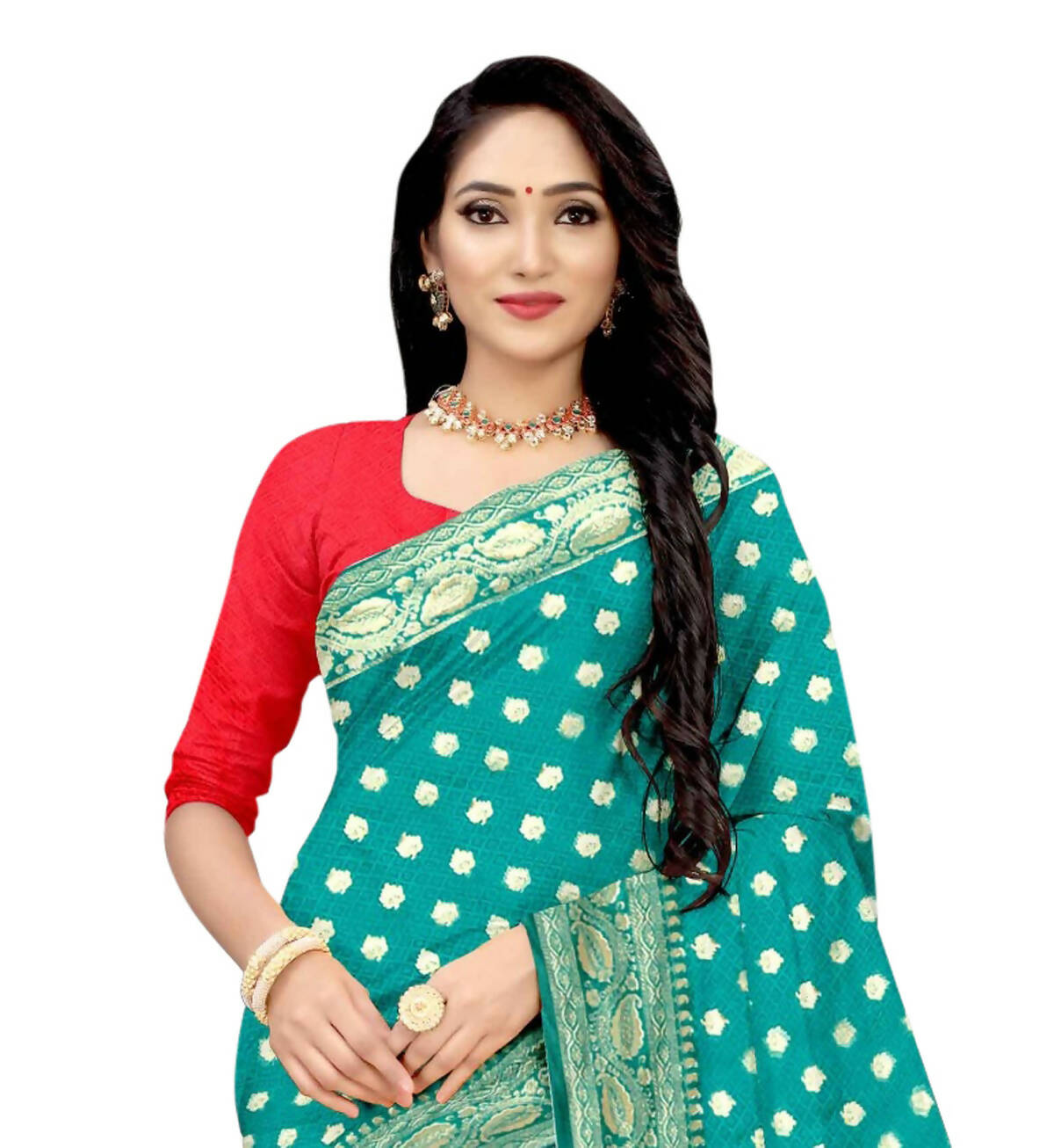 Vamika Rama Green Weaving Banarasi Jacquard Saree - Distacart
