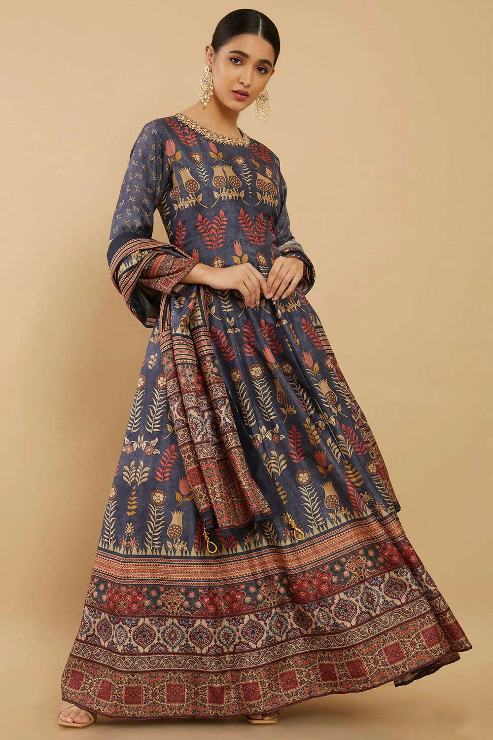 Women's Partywear Designer Blue Soft Dola Silk Anarkali suit with Dupatta - Kalishta - Distacart