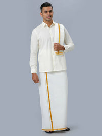 Thumbnail for Ramraj Cotton Mens Wedding Cream Regular Dhoti, Shirt & Towel Set Subhakalyan 3/4