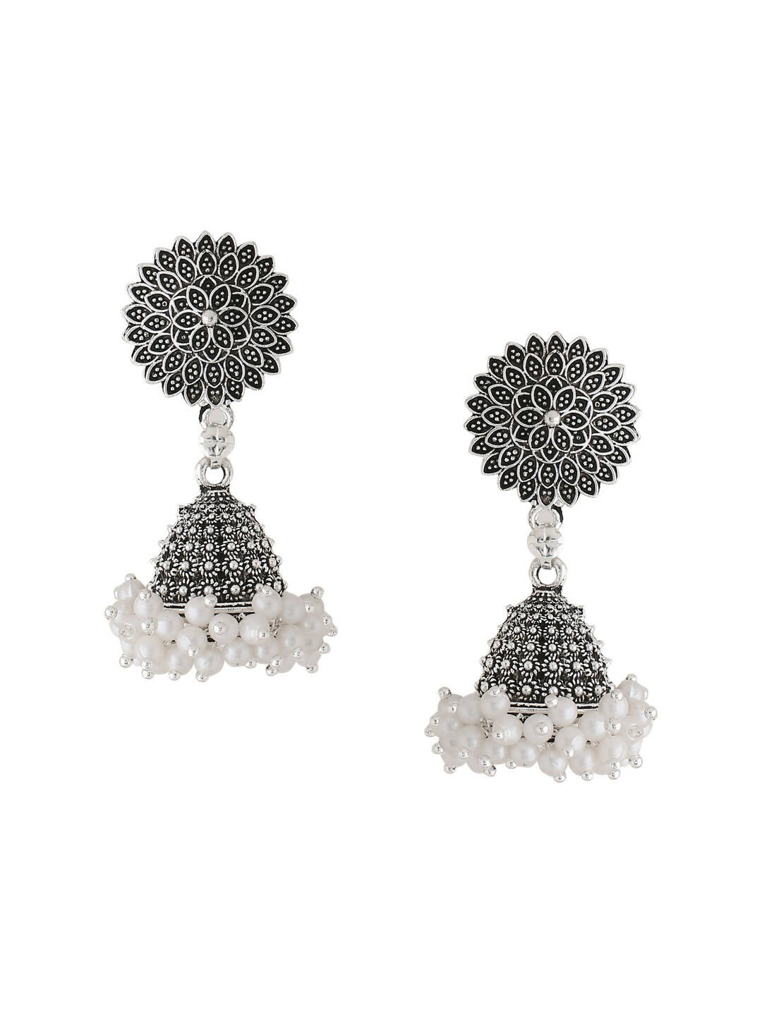 NVR Women Silver Toned Dome Shaped Jhumkas Earrings - Distacart