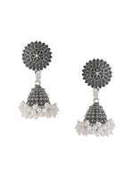 Thumbnail for NVR Women Silver Toned Dome Shaped Jhumkas Earrings - Distacart