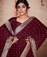 Thumbnail for Wine Georgette Foil Printed Saree With Unstitched Blouse Piece - Nitya - Distacart