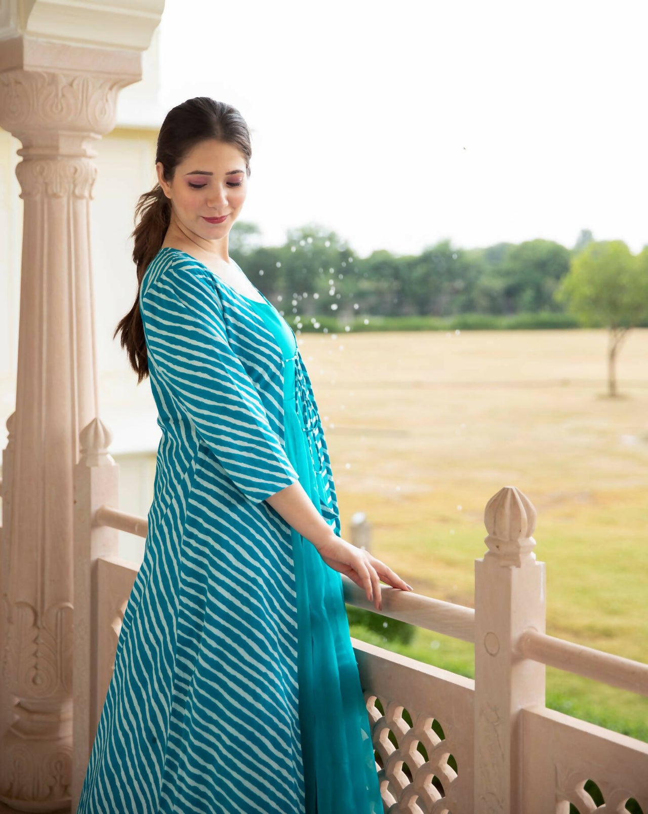 Partywear Designer Digital print Sky Pure Georgette Gown - Anbazaar - Distacart