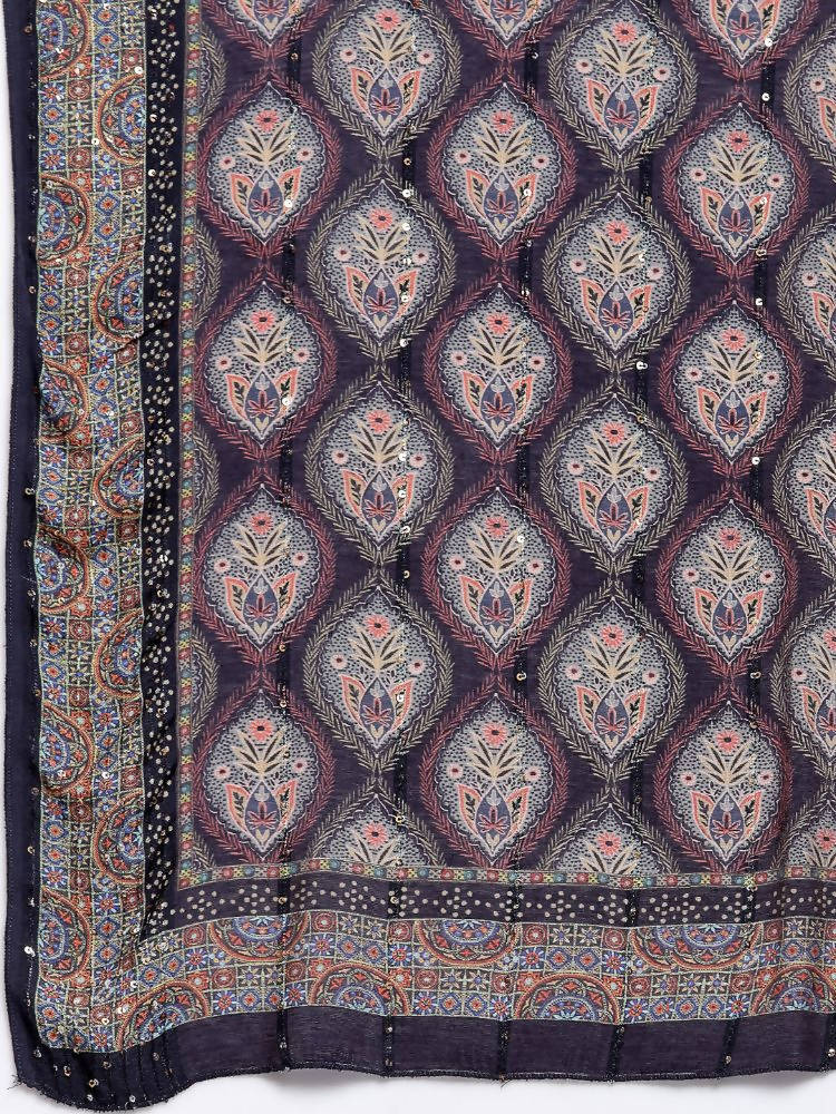 Myshka Women's Green Cotton Solid 3/4 Sleeve Round Neck Casual Kurta Dupatta Set