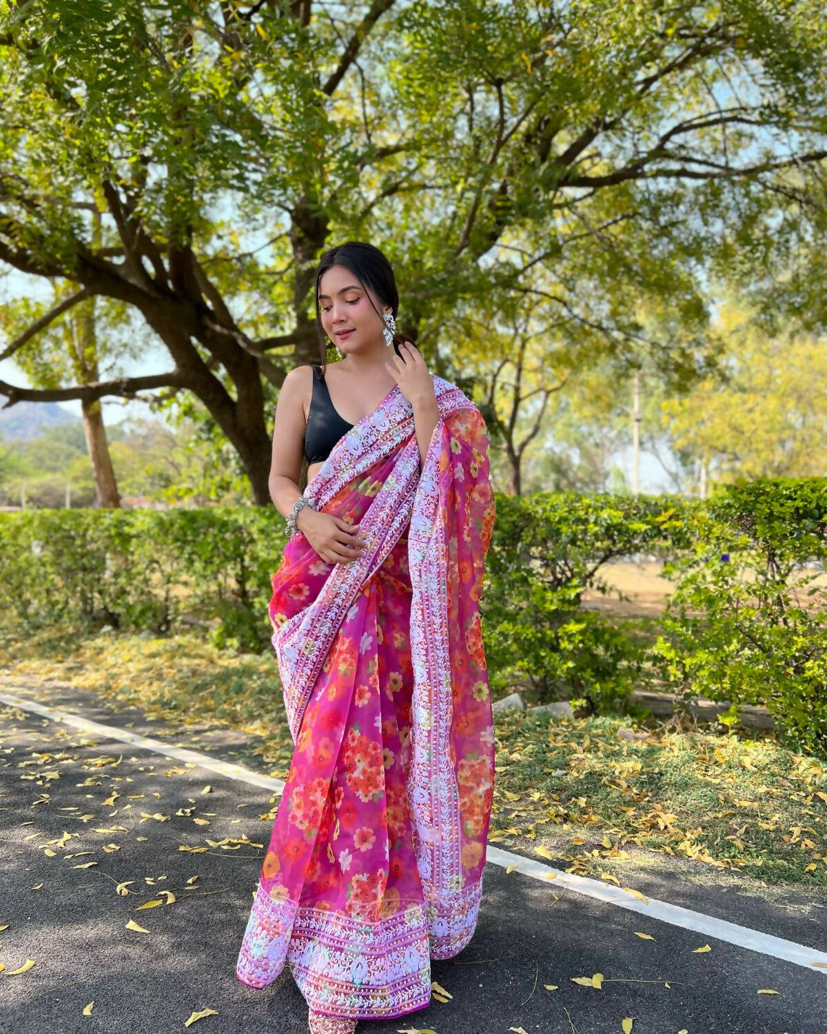 Vamsee Pink Organza Saree - Distacart