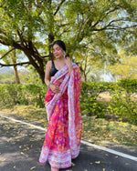 Thumbnail for Vamsee Pink Organza Saree - Distacart