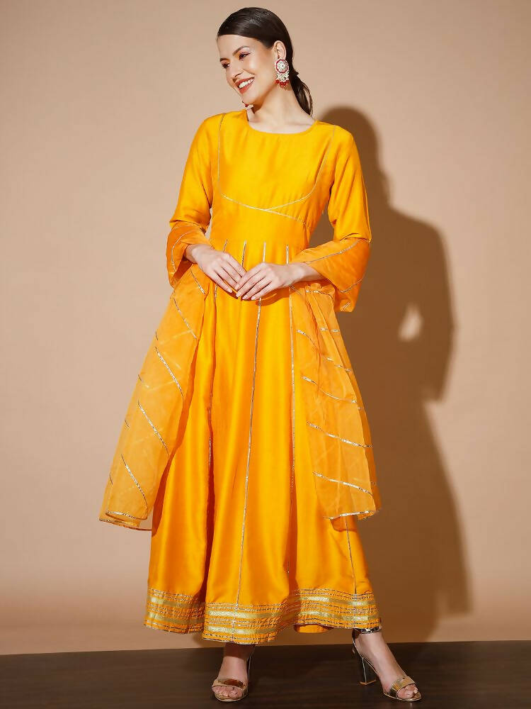 Myshka Women Mustard Solid Kurta & With Dupatta - Distacart