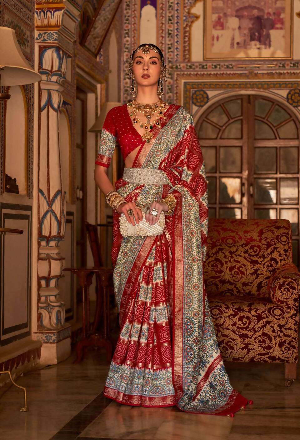 Red P V Silk Digital Print, Zari Work Printed Saree - Rewaa Parampara - Distacart