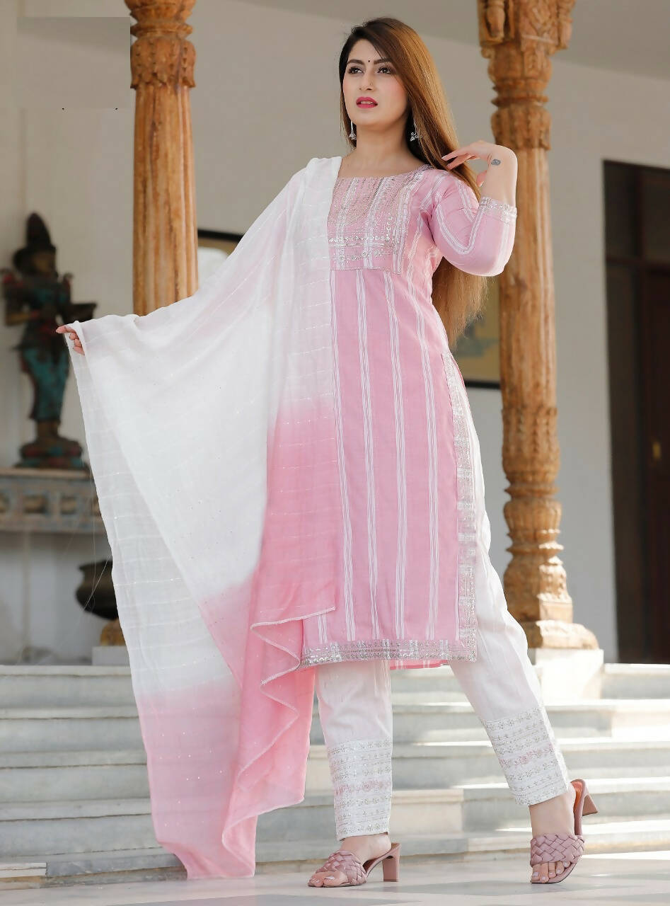 Vamika Embroidery Rayon Pink Party Wear/Casual Wear Kurta Set/Suit - Distacart