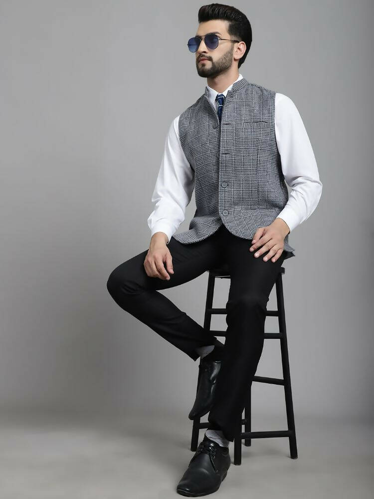 Even Apparels Nehru Jacket With Welt Pockets - Grey - Distacart