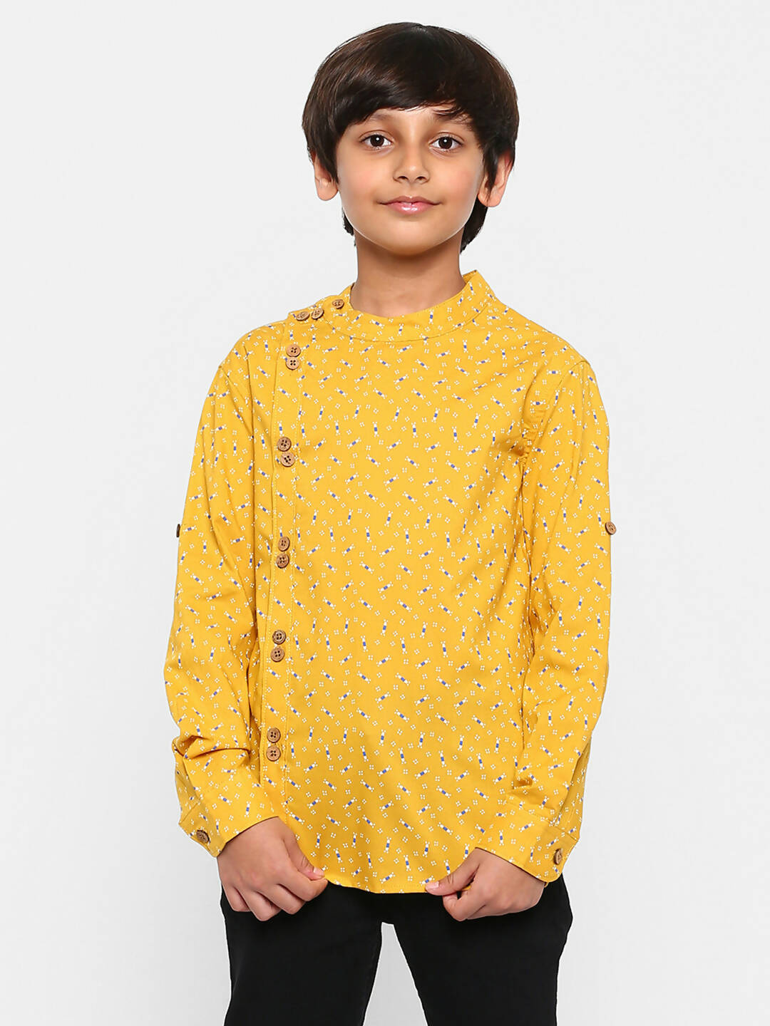 Manet Ethnic Full Sleeves Candy Printed Shirt - Yellow - Distacart