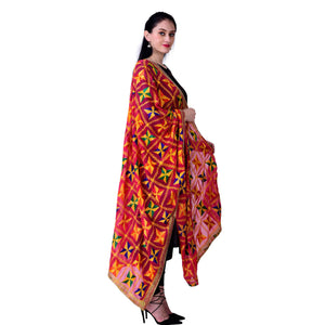 SWI Stylish Women's Embroidered Phulkari Chiffon Magenta Dupatta