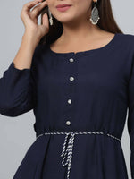 Thumbnail for Juniper Women's Navy Rayon Slub Solid Dress - Distacart