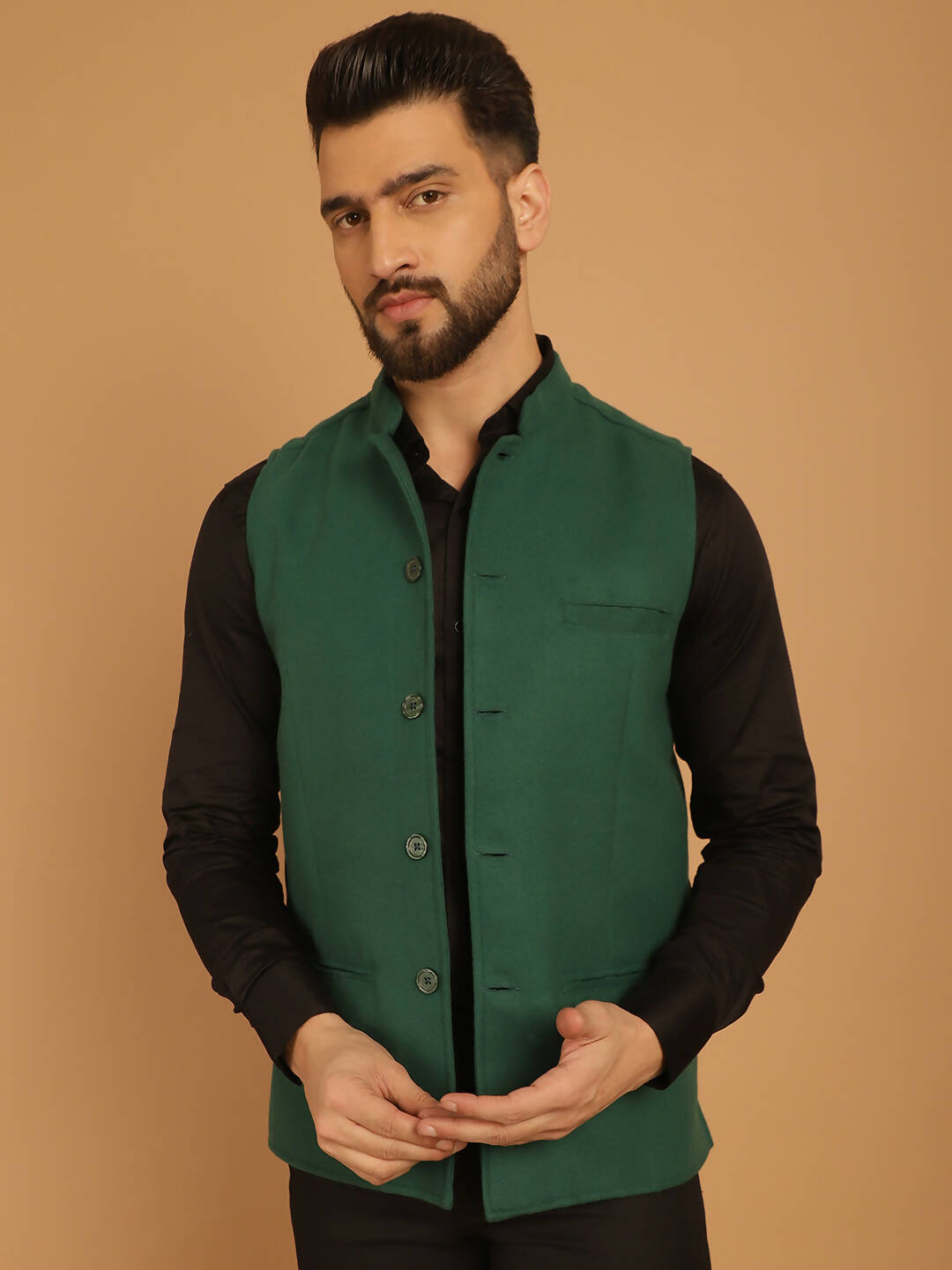 Even Apparels Pure Wool Nehru Jacket - Green - Distacart