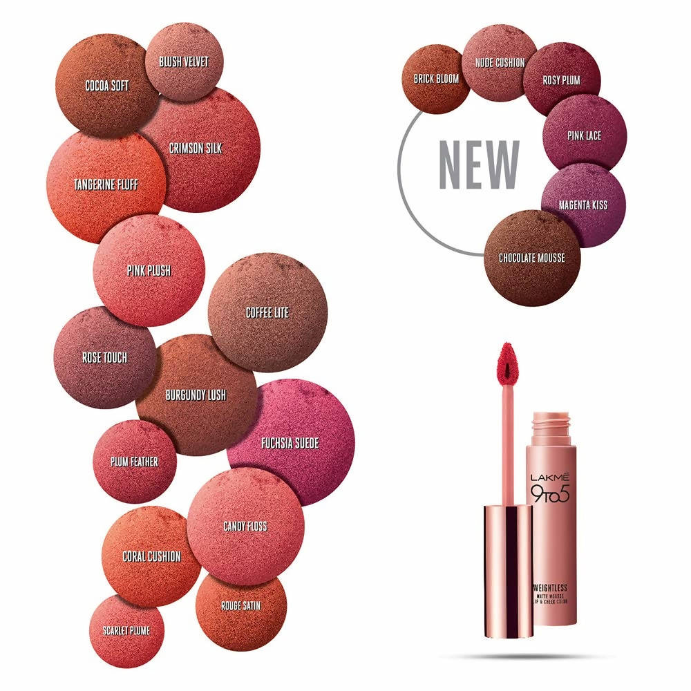 Lakme 9 To 5 Weightless Mousse Lip & Cheek Color - Crimson Silk - Distacart