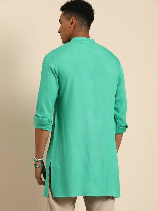 Sea Green Men Viscose rayon Solid Straight Shirt - Mahotsav - Distacart