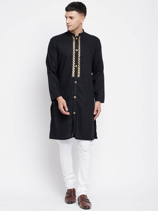 Even Apparels Black Linen Men's Sherwani Kurta With Decorative Placket - Distacart