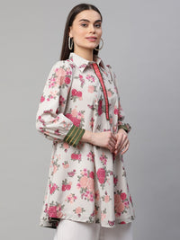 Thumbnail for Ahalyaa Women Beige Crepe Digital Floral Print Tunic - Distacart