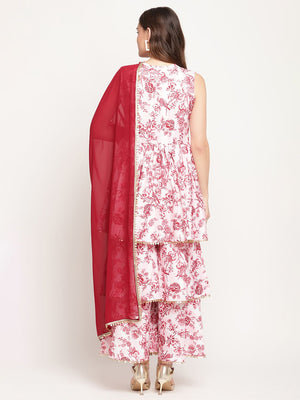 Ahalyaa Women's Pink Rayon Digital Floral Print Kurta Sharara Set with Dupatta