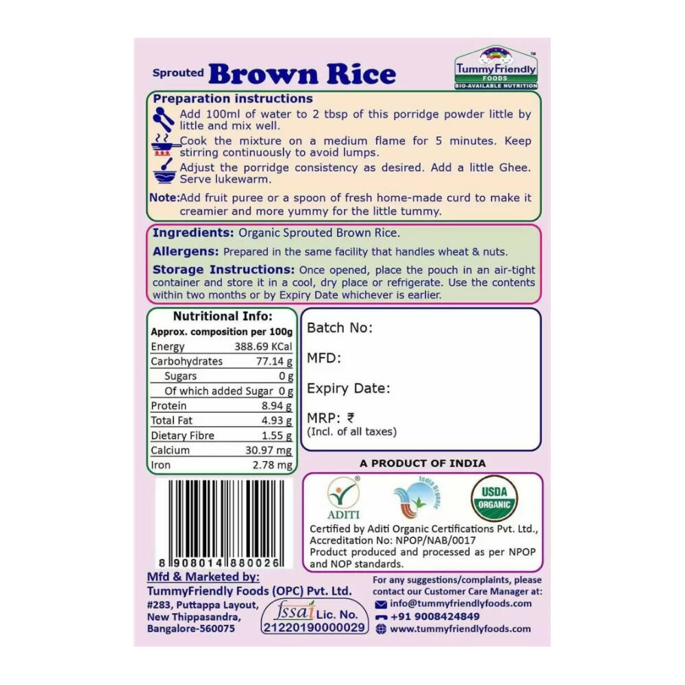TummyFriendly Foods Certified Brown Rice Porridge Mixes - Stage1, Stage2, Stage3 - Distacart