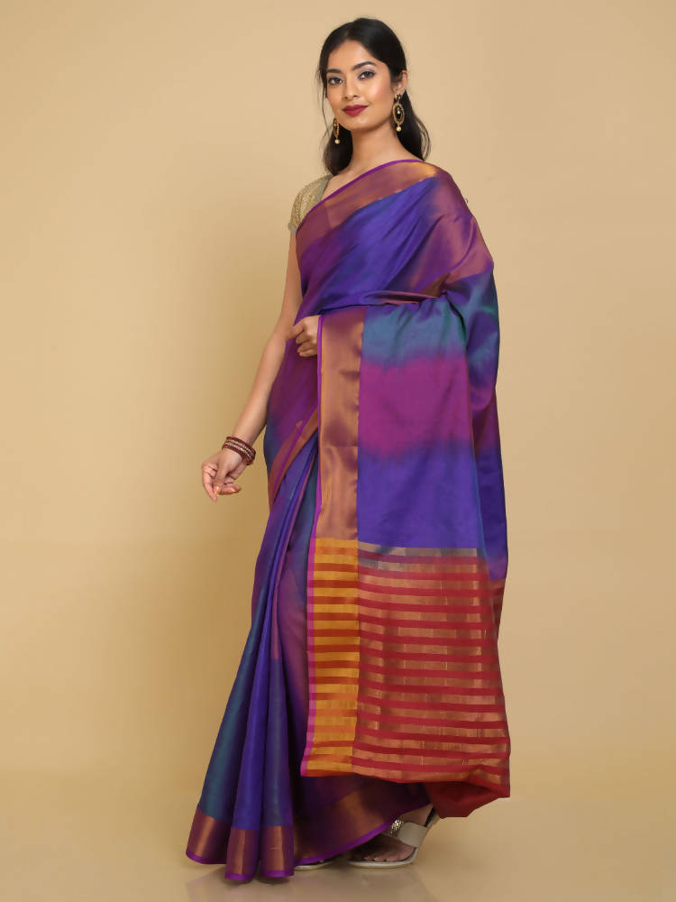 Kalamandir Ikkat Print Multi Color Uppada Saree With Zari Border