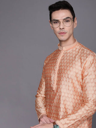 Manyavar Men Peach-Coloured Regular Kurta with Pyjamas - Distacart