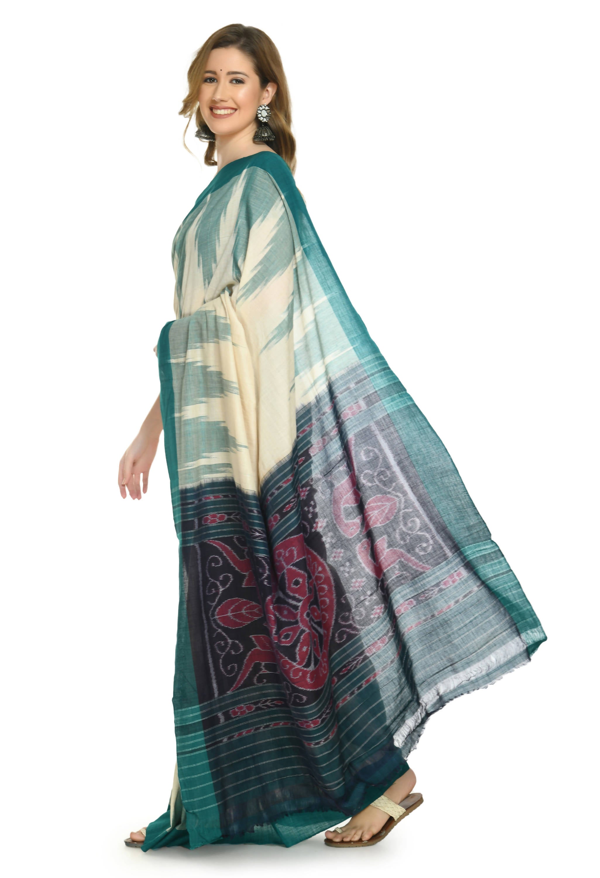 Vamika Sambalpuri Ikat Cotton Kargil Tsrite & Green Saree - Distacart