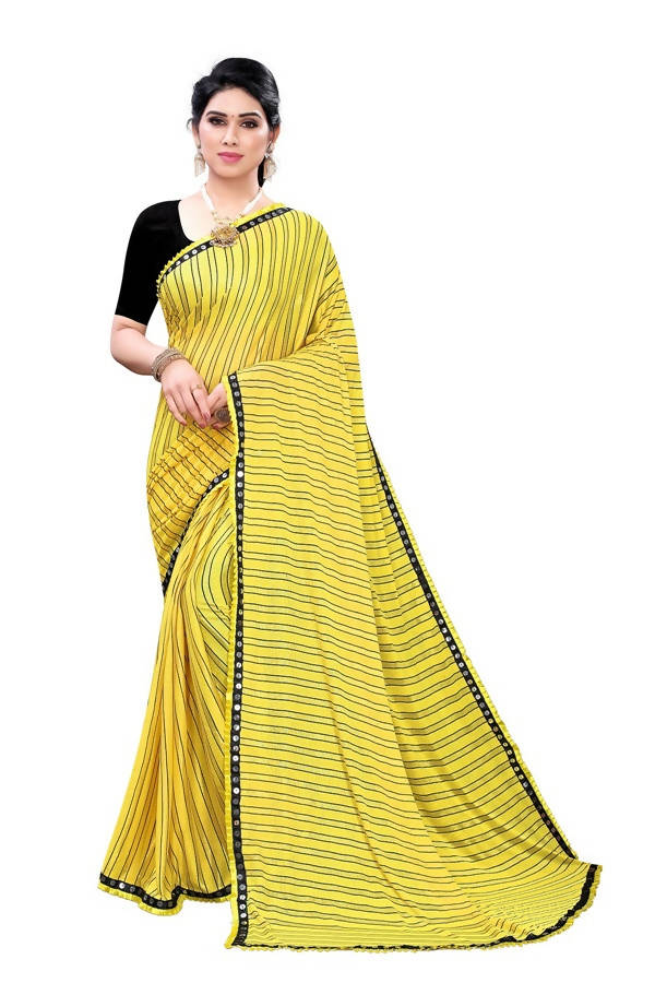 Vamika Yellow Malai Silk Printed Saree (Zigzag Yellow)